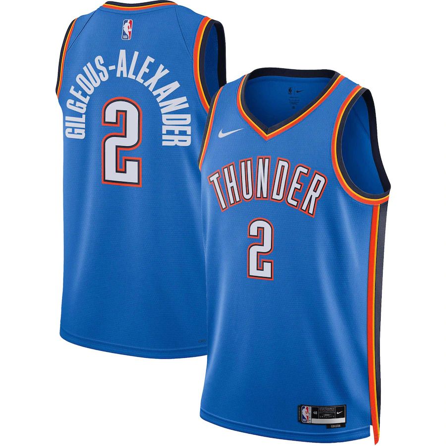 Men Oklahoma City Thunder #2 Shai Gilgeous-Alexander Nike Blue Icon Edition 2022-23 Swingman NBA Jersey->customized nba jersey->Custom Jersey